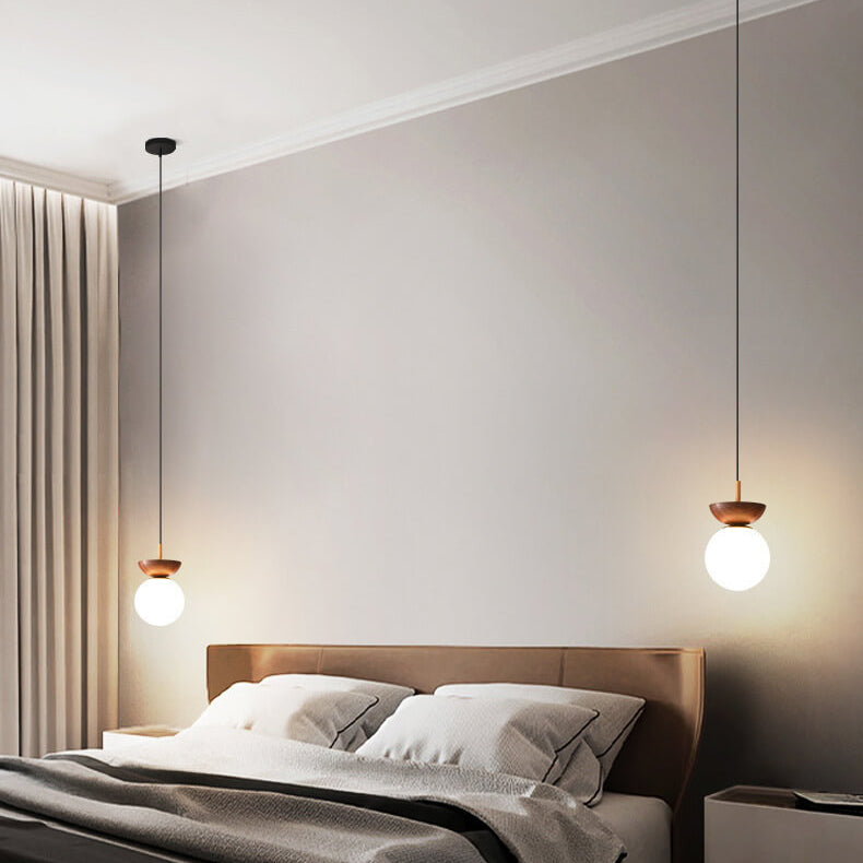 Olvoria | Glass Globe Ceiling Light | Wood Grain Design