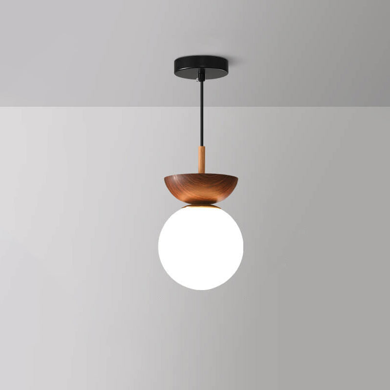 Olvoria | Glass Globe Ceiling Light | Wood Grain Design