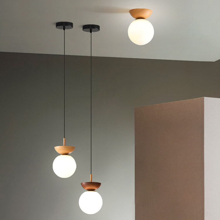 Olvoria | Glass Globe Ceiling Light | Wood Grain Design