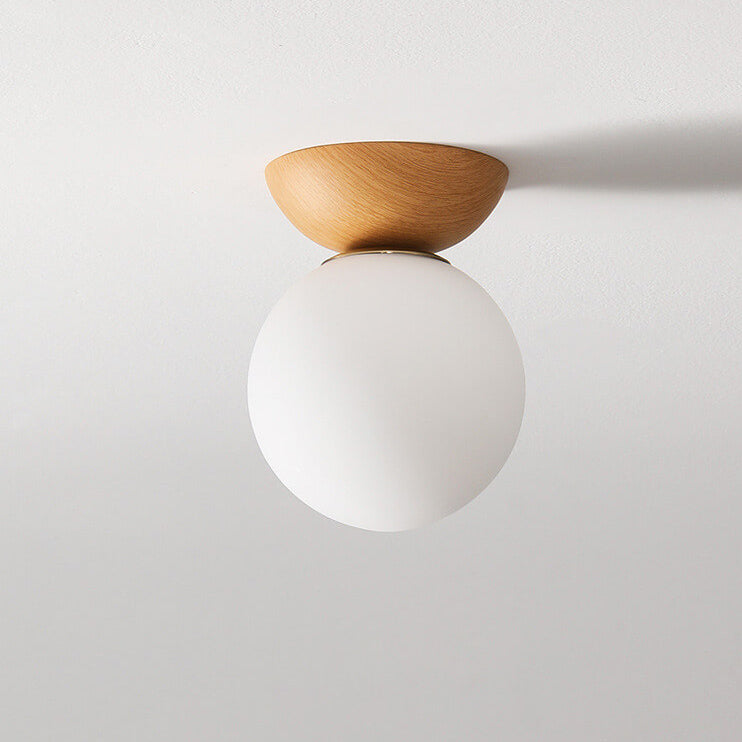 Olvoria | Glass Globe Ceiling Light | Wood Grain Design