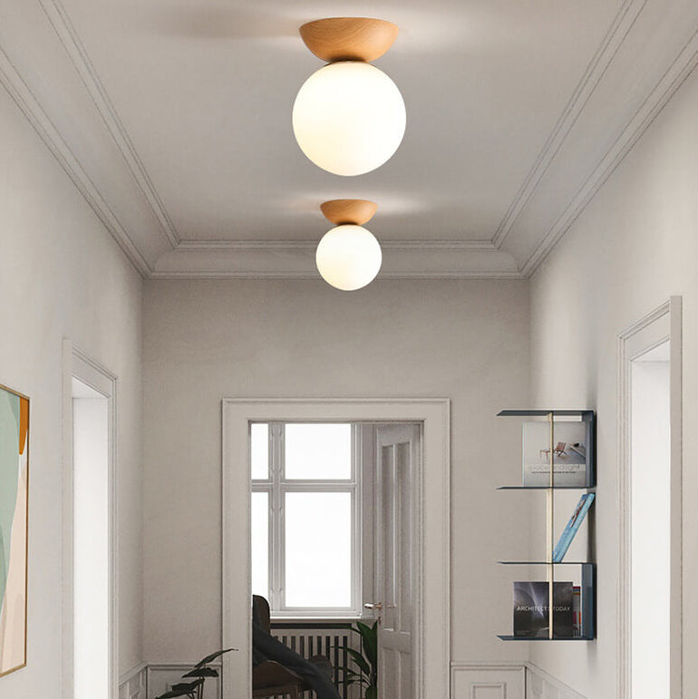 Olvoria | Glass Globe Ceiling Light | Wood Grain Design
