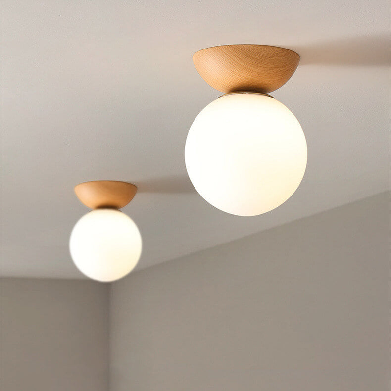 Olvoria | Glass Globe Ceiling Light | Wood Grain Design