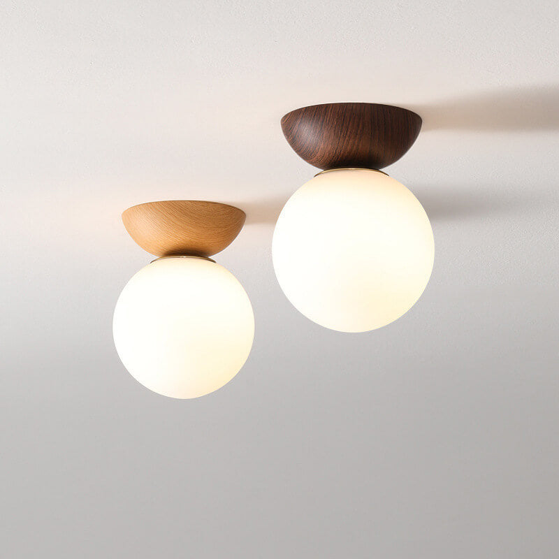 Olvoria | Glass Globe Ceiling Light | Wood Grain Design