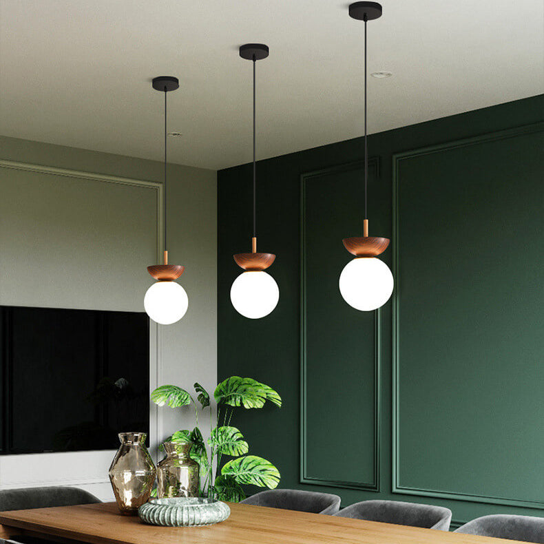 Olvoria | Glass Globe Ceiling Light | Wood Grain Design