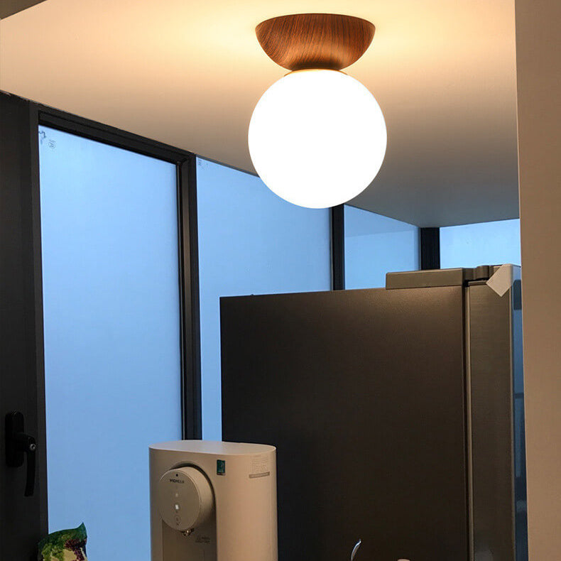 Olvoria | Glass Globe Ceiling Light | Wood Grain Design