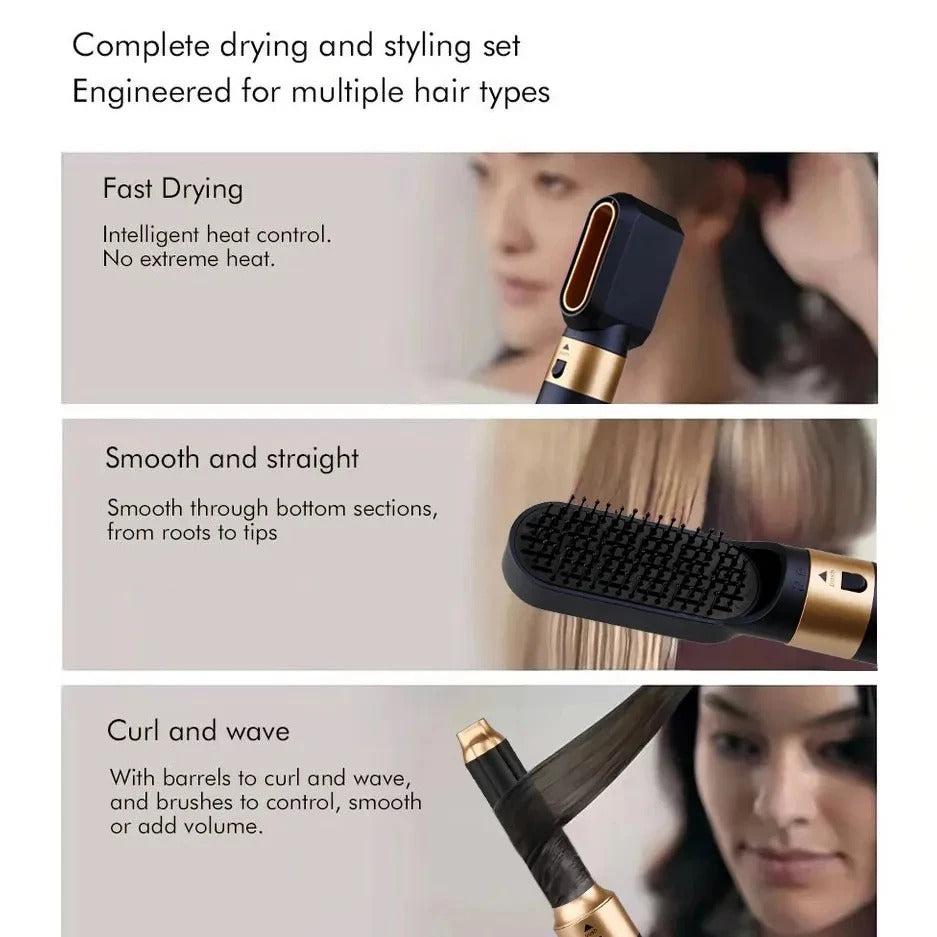 Olvoria | Glossify 5-in-1 Hair Styler | 1000W Hot Air Brush with Ionic Technology