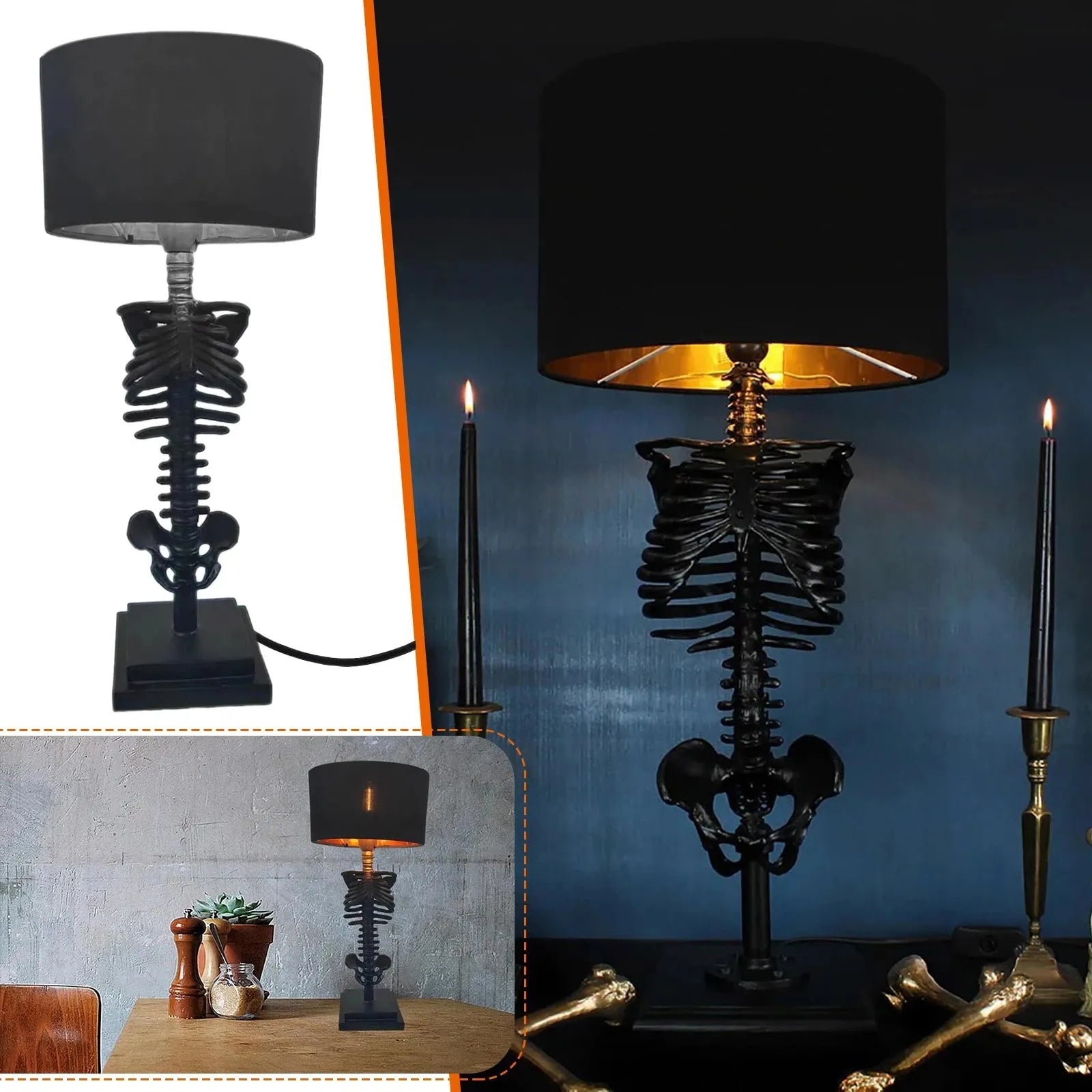Olvoria | Gothic Skeleton Table Lamp | Handmade Art Design