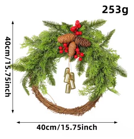 Olvoria | Handmade Bohemian Winter Wreath | Bells, Pinecones & Berries | 43 cm | Indoor/Outdoor