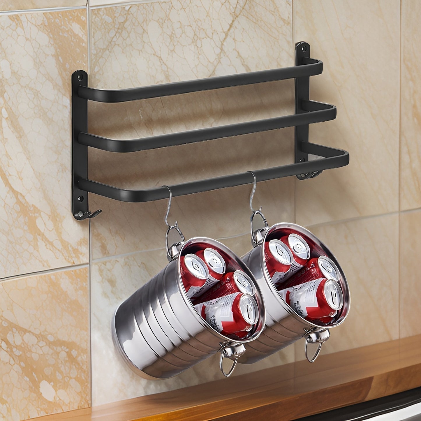 Olvoria | HangEase 3-Tier Towel Holder – Black Wall-Mounted Aluminum Rack Without Drilling