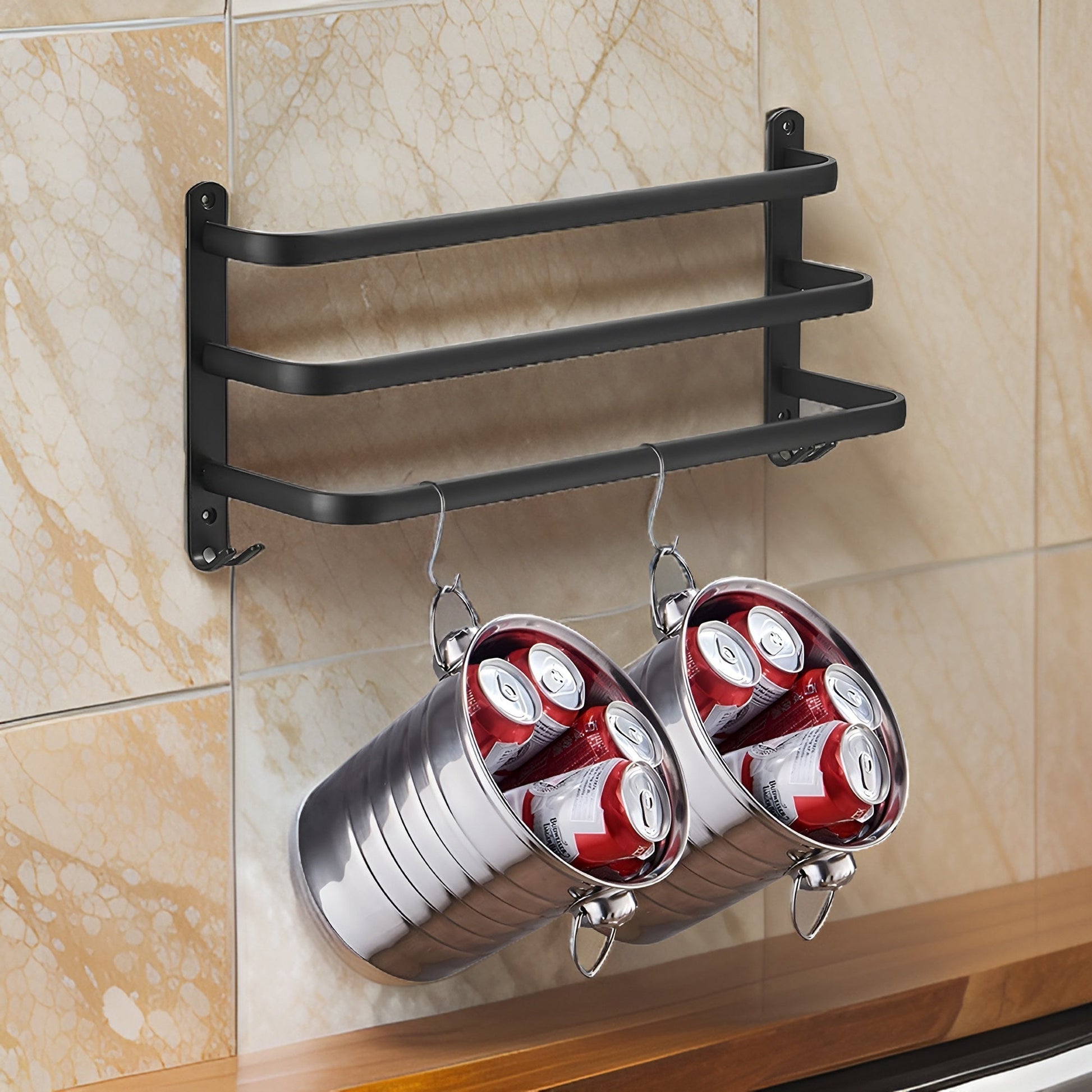 Olvoria | HangEase 3-Tier Towel Holder – Black Wall-Mounted Aluminum Rack Without Drilling