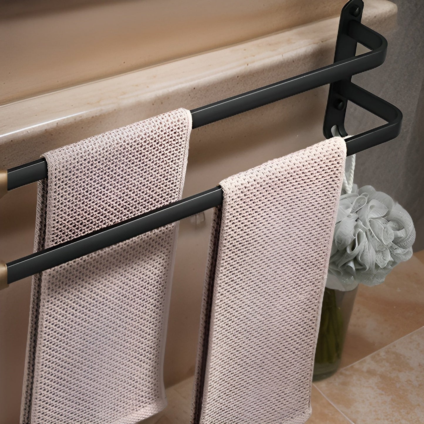 Olvoria | HangEase 3-Tier Towel Holder – Black Wall-Mounted Aluminum Rack Without Drilling