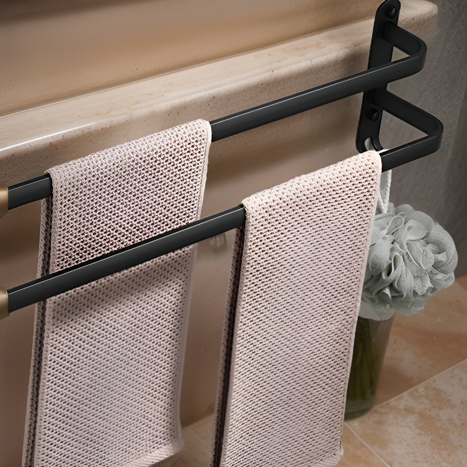 Olvoria | HangEase 3-Tier Towel Holder – Black Wall-Mounted Aluminum Rack Without Drilling