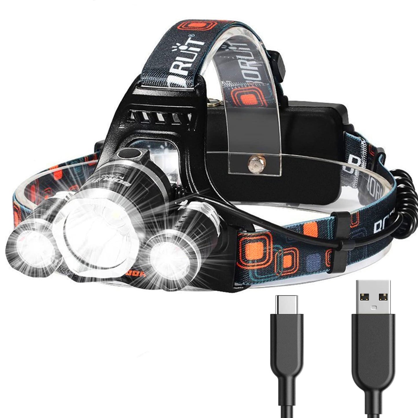 Olvoria | Hqdz-Td 20000 Lumen Rechargeable Headlamp - Waterproof, Adjustable Light for Outdoors, Hunting, Camping