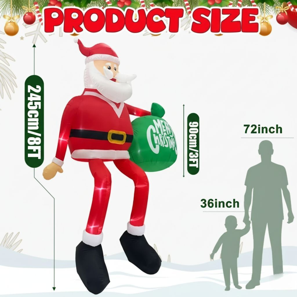Olvoria | Inflatable LED Climbing Santa Claus | 2.4 m Tall | Outdoor