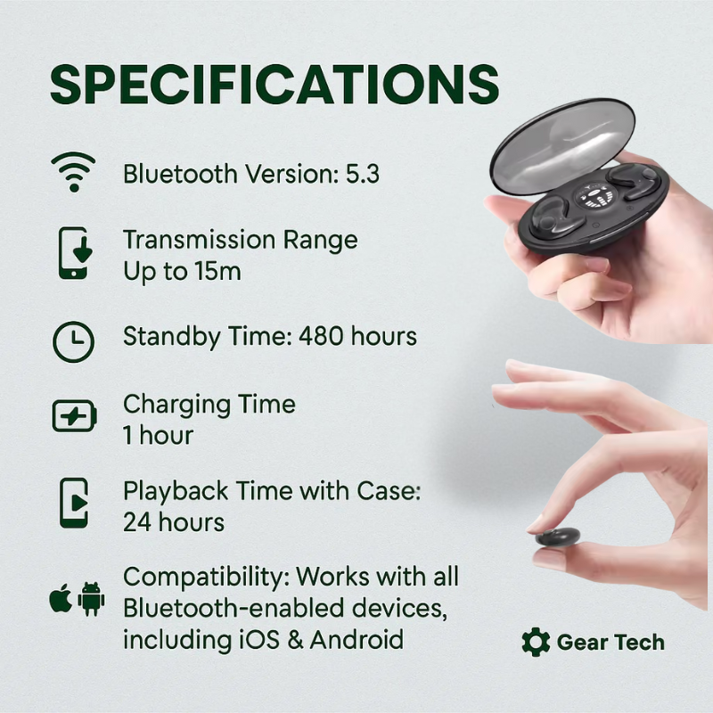 Olvoria | Invisible Wireless Sleep Headphones | IPX5 Waterproof, Bluetooth 5.3 for Comfortable Sleep and Relaxation