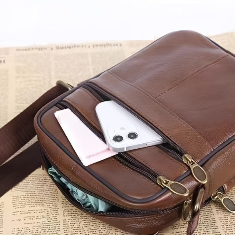 Olvoria | Leather Men’s Shoulder Bag – Spacious Cowhide Bag with Adjustable Strap