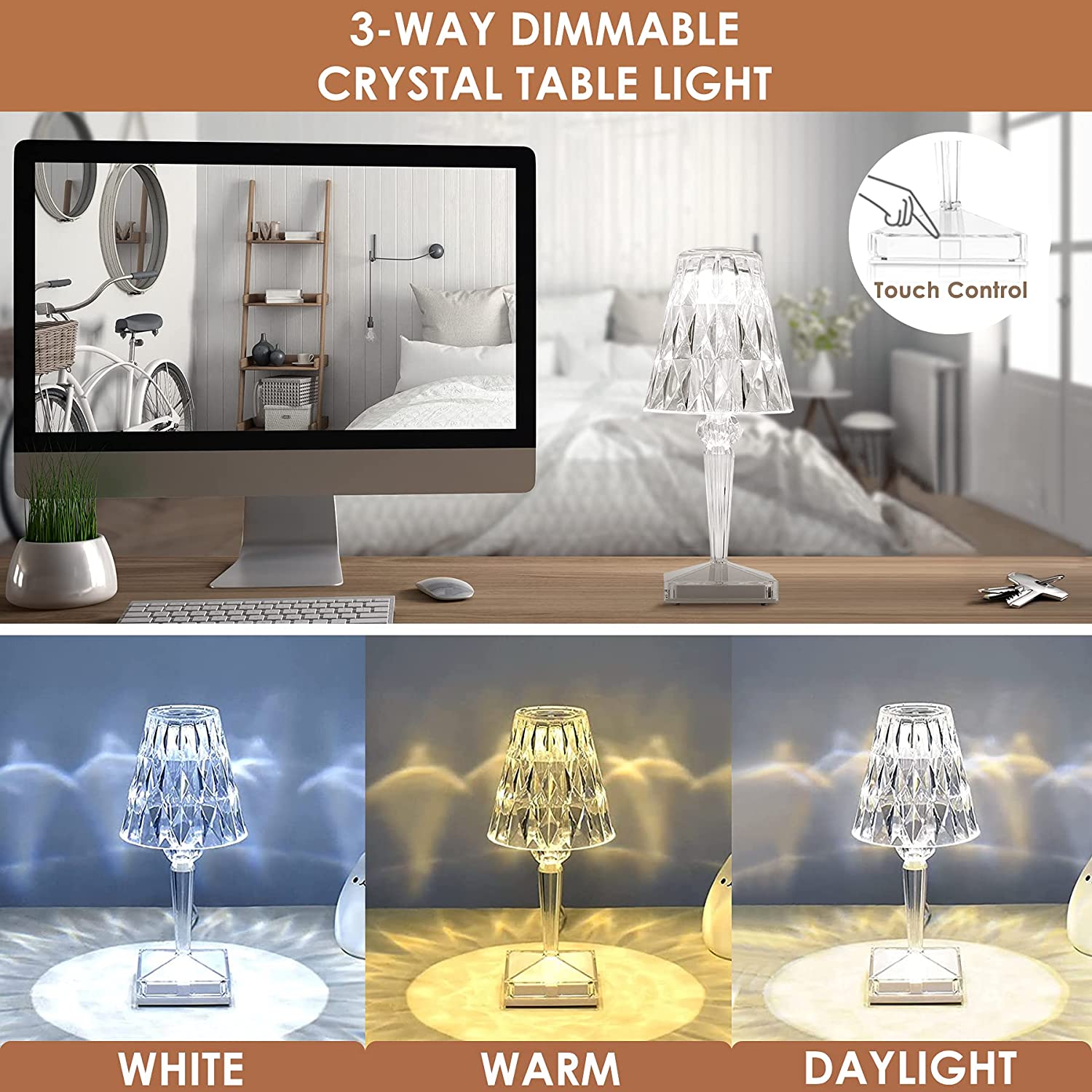 Olvoria | LED Crystal Table Lamp | Elegant Diamond Design