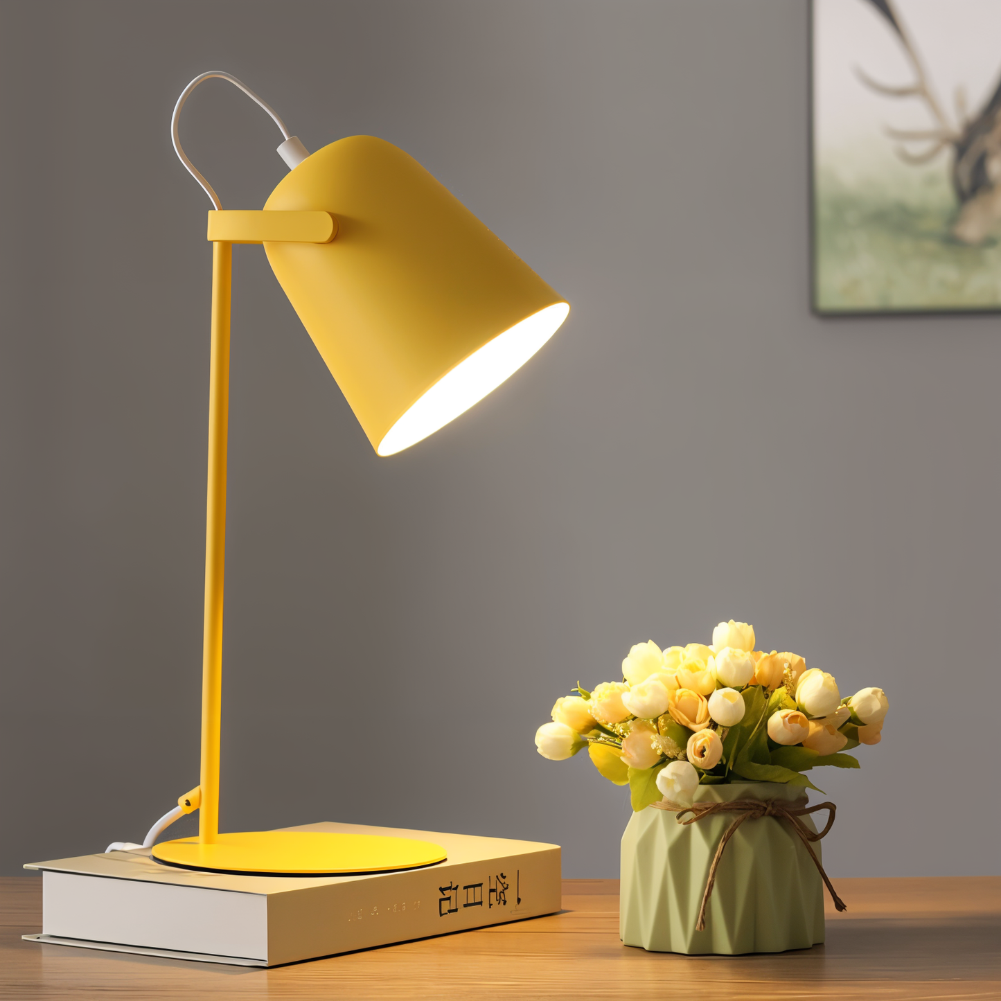 Olvoria | Macaron Table Lamp - Nordic Yellow Desk Lamp - Adjustable Lamp