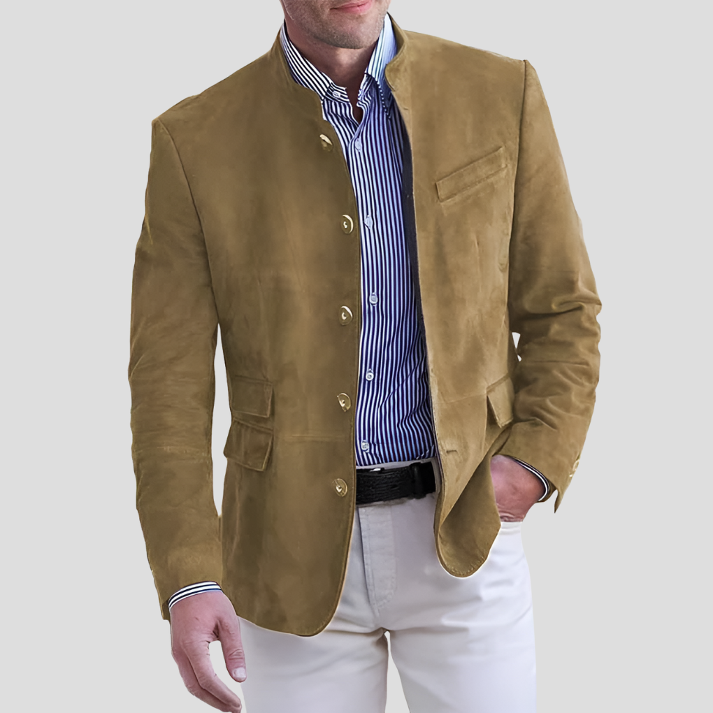Olvoria | Men's Band Collar Suede Blazer