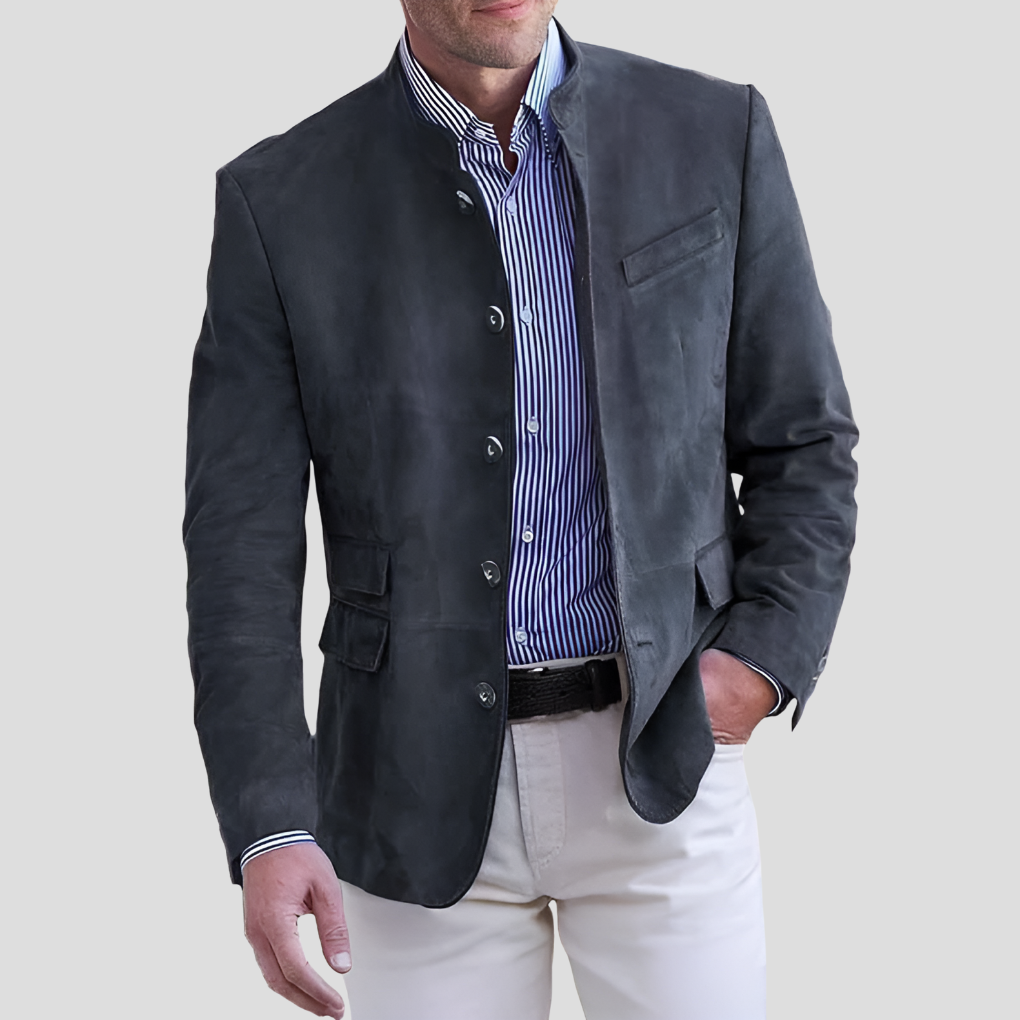 Olvoria | Men's Band Collar Suede Blazer