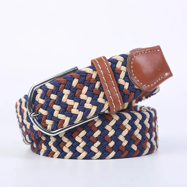 Olvoria | Men's Braided Elastic Belt with Metal Buckle