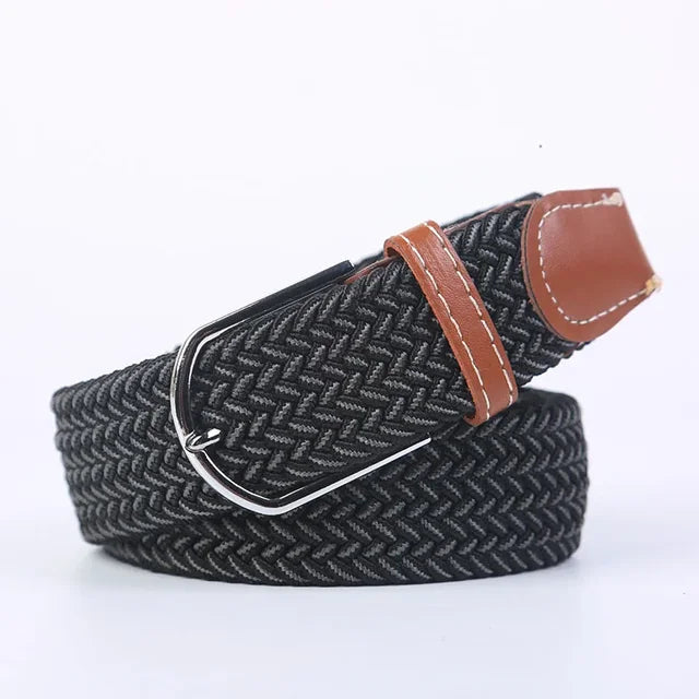Olvoria | Men's Braided Elastic Belt with Metal Buckle