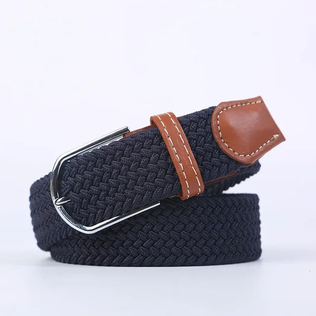 Olvoria | Men's Braided Elastic Belt with Metal Buckle
