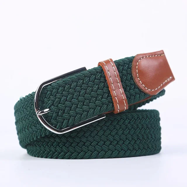 Olvoria | Men's Braided Elastic Belt with Metal Buckle