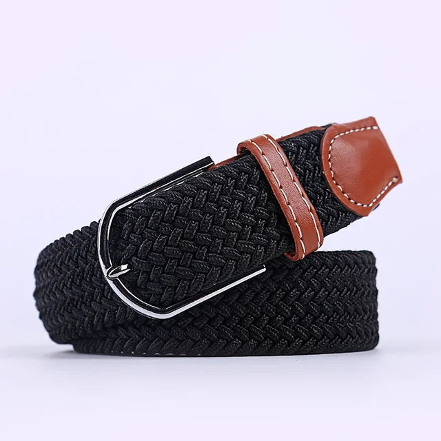 Olvoria | Men's Braided Elastic Belt with Metal Buckle
