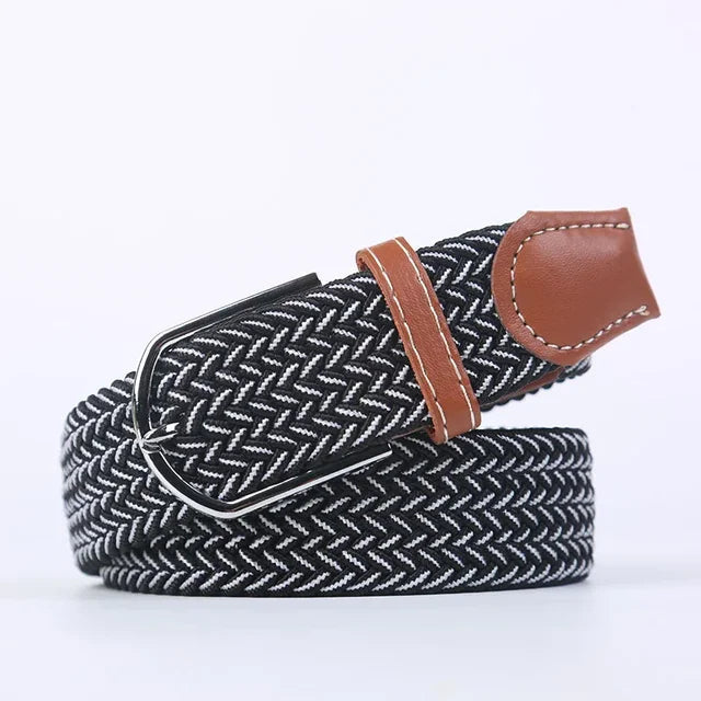 Olvoria | Men's Braided Elastic Belt with Metal Buckle