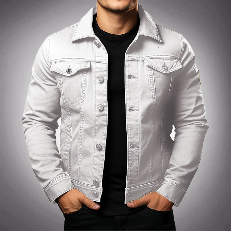 Olvoria | Men's Button-Front Denim Jacket with Polo Collar
