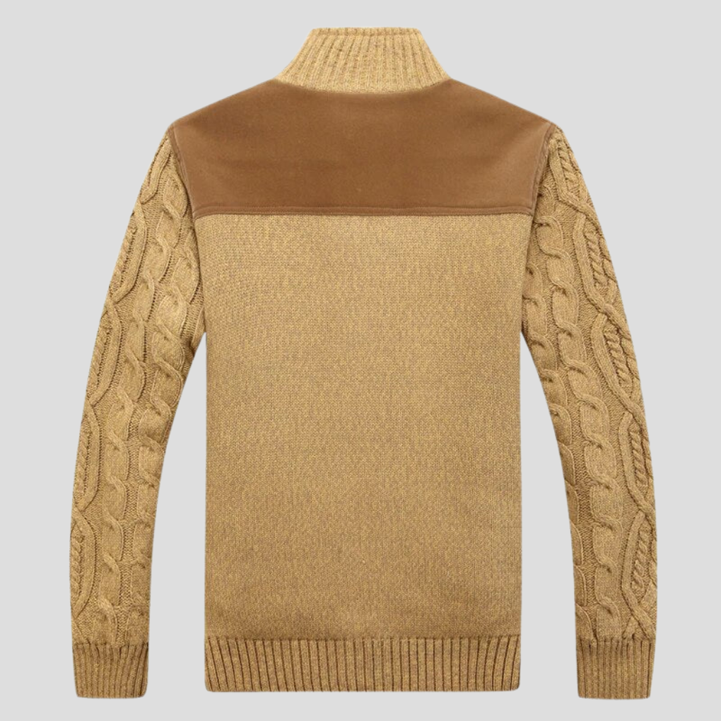 Olvoria | Men's Cable Knit Cardigan with Plush Lining