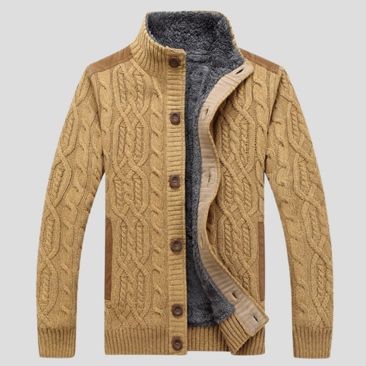 Olvoria | Men's Cable Knit Cardigan with Plush Lining