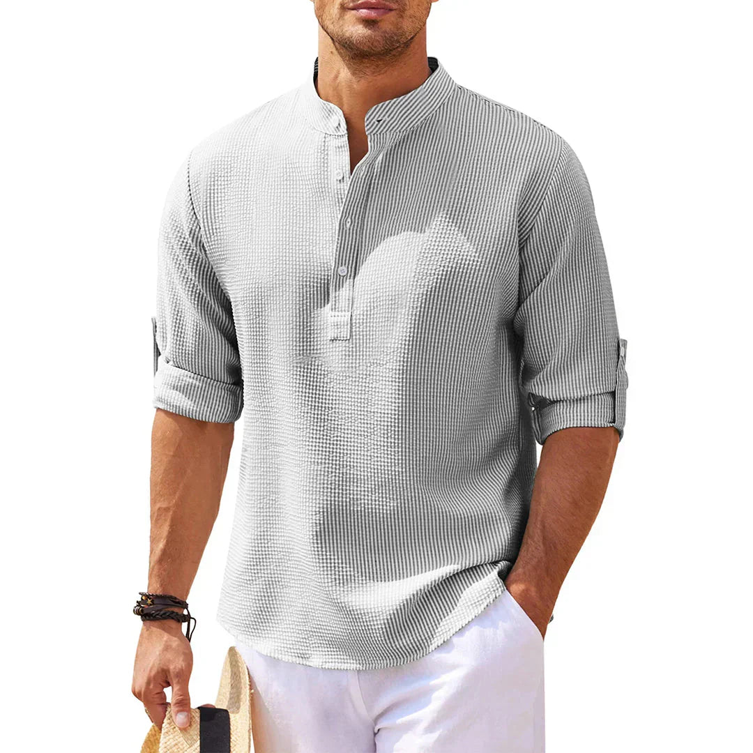 Olvoria | Men's Casual Henley Shirt with Mandarin Collar