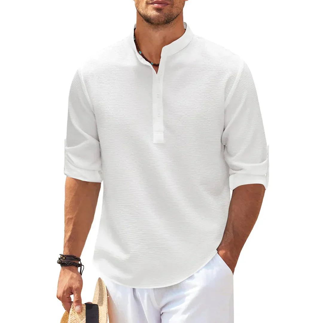 Olvoria | Men's Casual Henley Shirt with Mandarin Collar