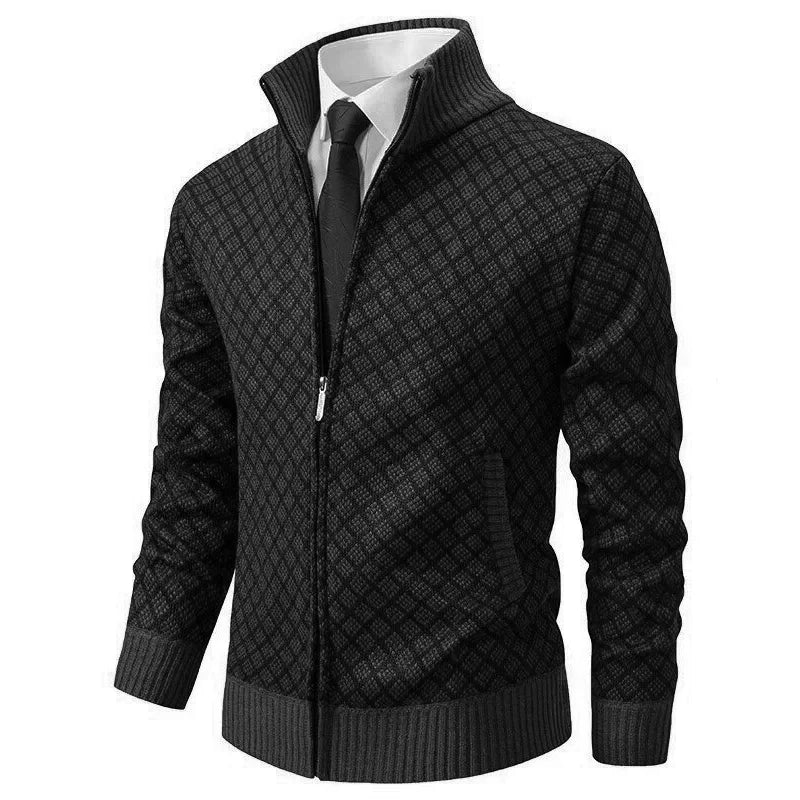 Olvoria | Men's Geometric Pattern Zip-Up Cardigan