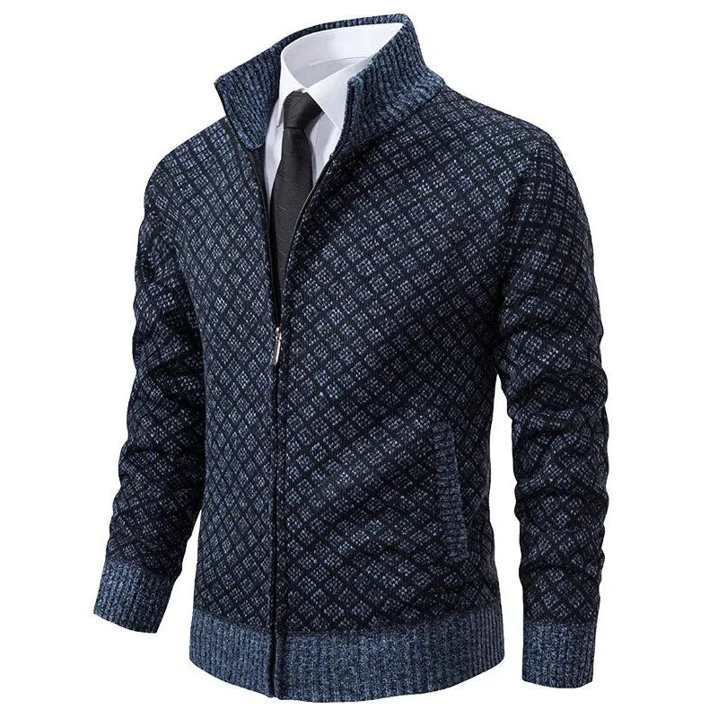 Olvoria | Men's Geometric Pattern Zip-Up Cardigan