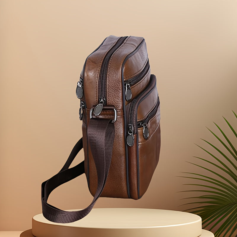 Olvoria | Men’s Leather Shoulder Bag | Genuine Cowhide Crossbody | Adjustable Strap