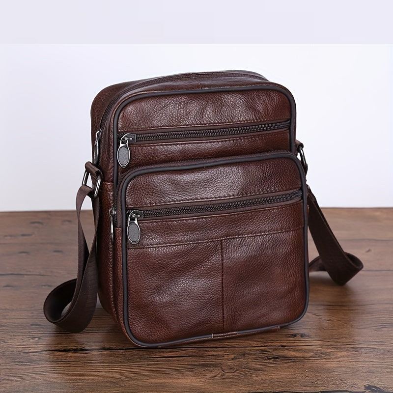 Olvoria | Men’s Leather Shoulder Bag | Genuine Cowhide Crossbody | Adjustable Strap