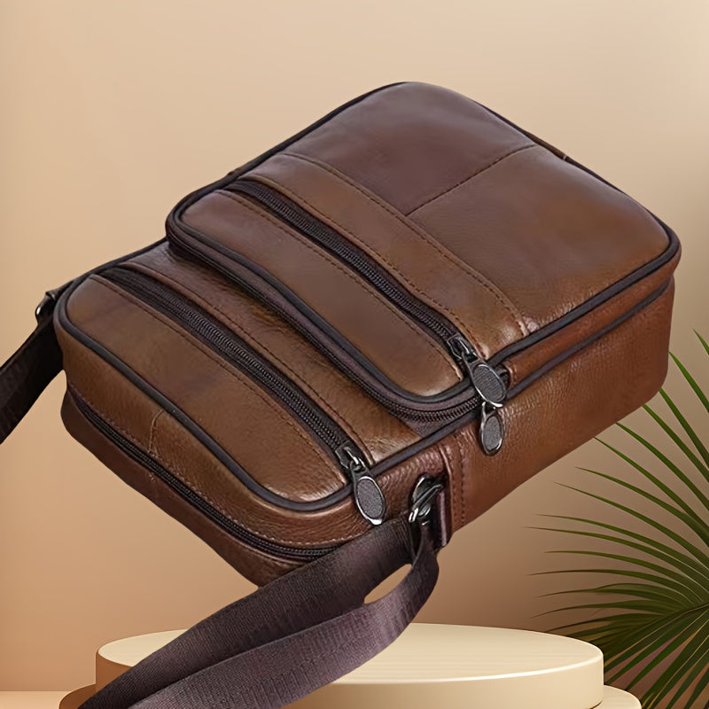 Olvoria | Men’s Leather Shoulder Bag | Genuine Cowhide Crossbody | Adjustable Strap