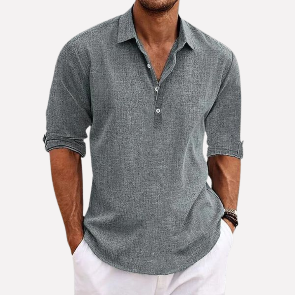 Olvoria | Men's Linen Blend Henley Shirt
