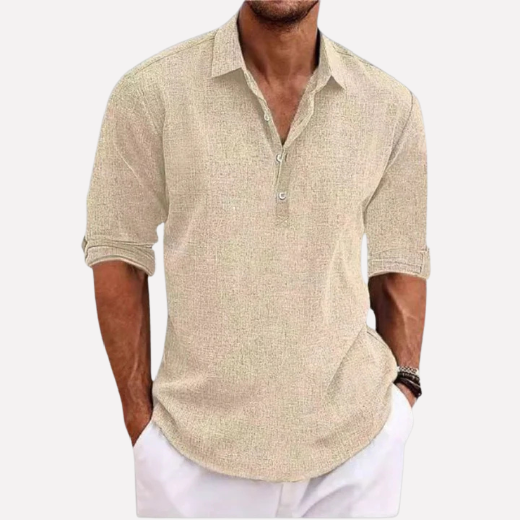 Olvoria | Men's Linen Blend Henley Shirt