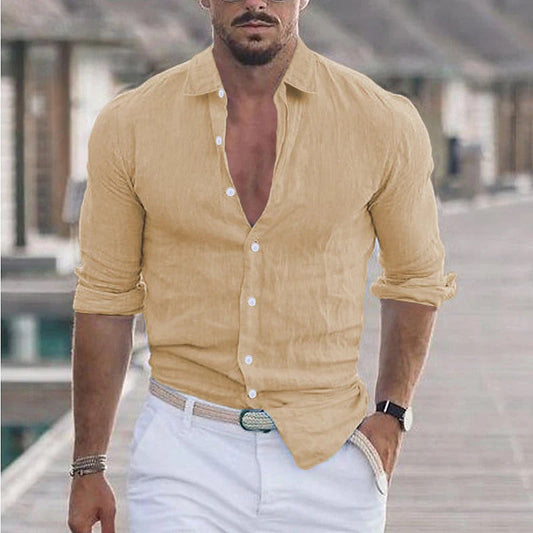 Olvoria | Men's Linen Shirt with Turn-Down Collar