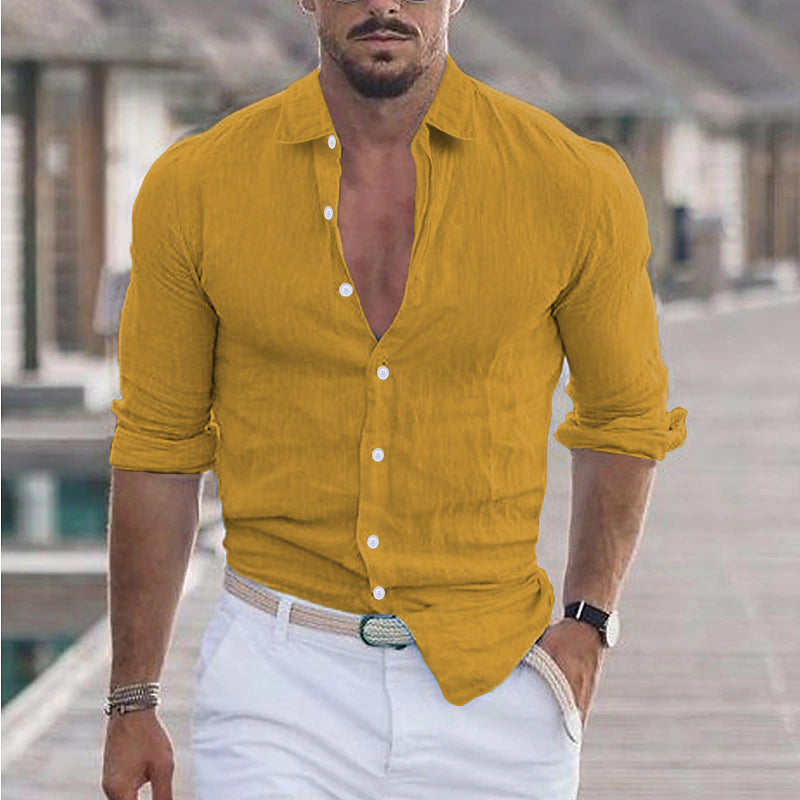 Olvoria | Men's Linen Shirt with Turn-Down Collar