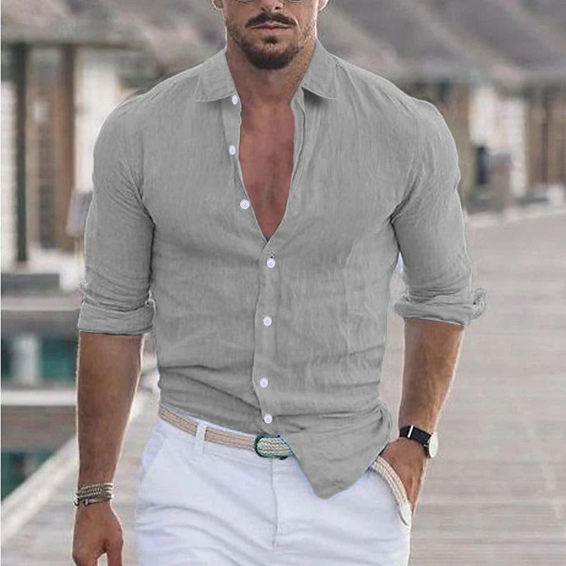 Olvoria | Men's Linen Shirt with Turn-Down Collar