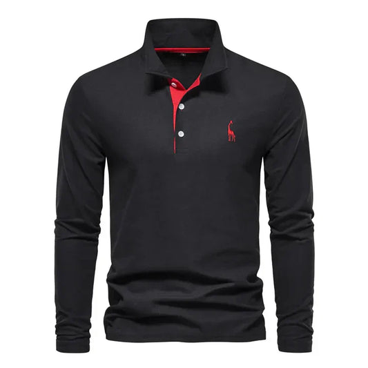 Olvoria | Men's Long Sleeve Embroidered Polo Shirt