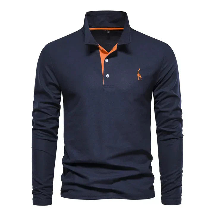 Olvoria | Men's Long Sleeve Embroidered Polo Shirt