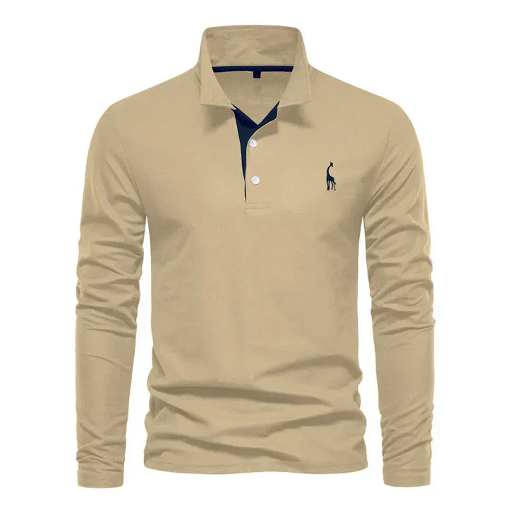 Olvoria | Men's Long Sleeve Embroidered Polo Shirt