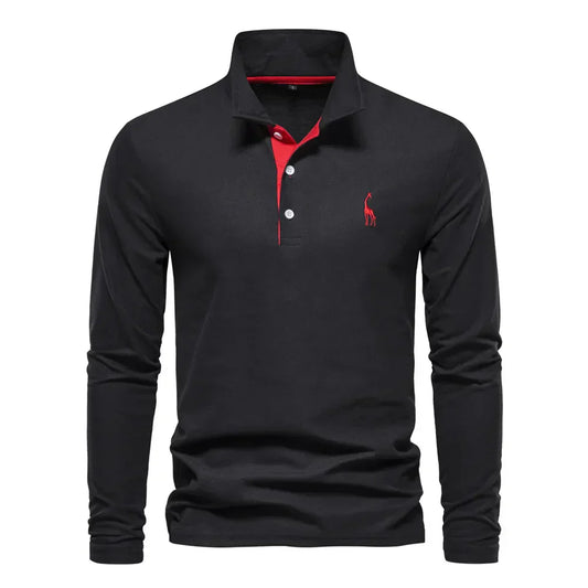 Olvoria | Men's Long Sleeve Polo Shirt with Embroidered Logo