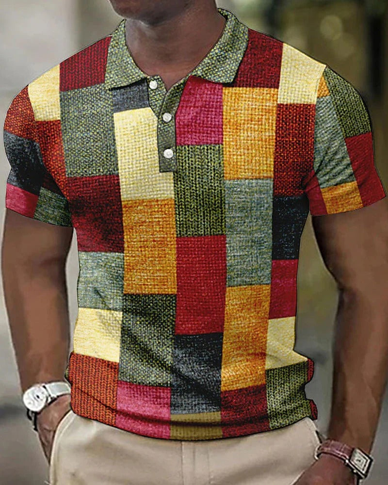 Olvoria | Men's Plaid Print Polo Shirt